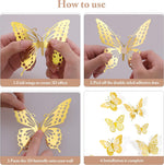 3D Home Decor Butterfly with Sticking Pad (Shimmer Golden, Set of 12) - Wallpaper By Zanic 
