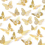 3D Home Decor Butterfly with Sticking Pad (Shimmer Golden, Set of 12) - Wallpaper By Zanic 
